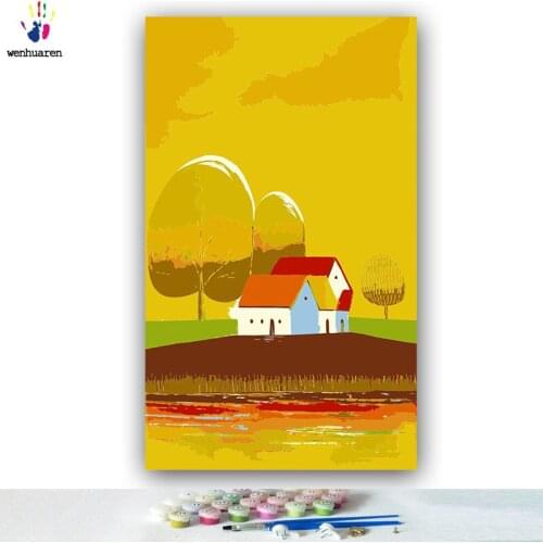 DIY colorings pictures by numbers with colors Autumn golden field house picture drawing painting by numbers framed Home