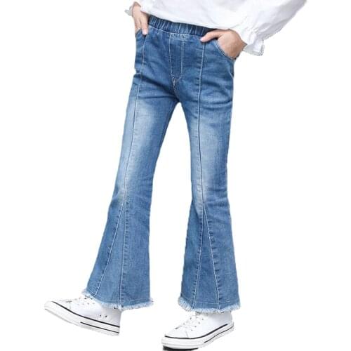 Girl Flare Jeans Denim Boot Cut Pants Trouser Solid Kids Teenage Spring Autumn Childrens Jeans For Girls 4 6 9 12 14 Years