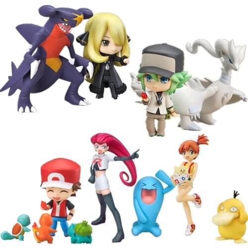 Pokemon Jessie Misty Ketchum Cynthia N PVC Action Figure Toys Anime Pokemon Psyduck Pikachu Reshiram Figurine