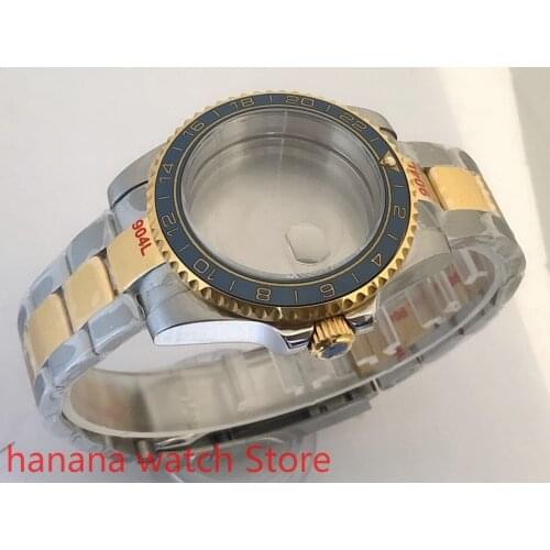 Sealed back cover 904L stainless steel gold strap bracelet with 40mm sapphire glass ETA NH36 MH35 cases.bezel yellow Cyan