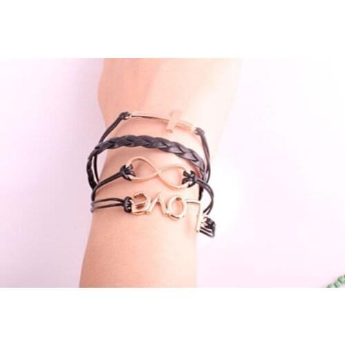 2020 Hot selling Vintage black LOVE cross Metal Leather Bracelet Multilayer Rope Bracelets Wrap Bracelets Wholesale Bangle