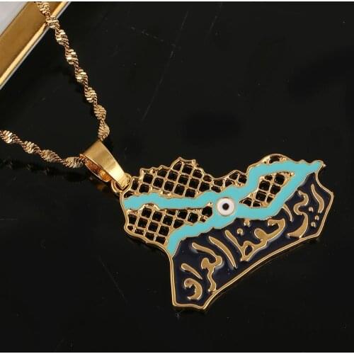 Iraq Map Pendant Necklaces for Women Men Trendy Muslim Iraqi Blue Eye Chain Jewelry