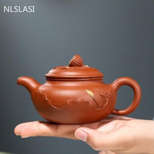 Chinese Yixing Tea Pot Handmade Lotus Leaf Purple Clay Teapot Raw Ore Beauty Kettle Tea Ceremony Customized Gift Authentic 190ml