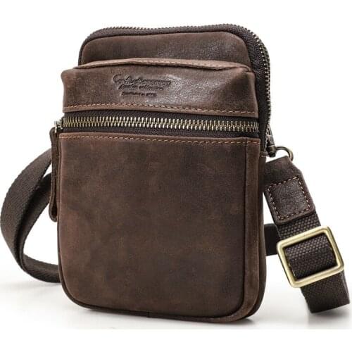 Retro Crazy Horse Leather Mens Waist Bag European and American Trendy Mens Shoulder Messenger Bag