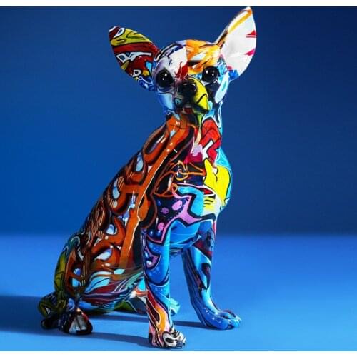 Creative Fashion Art Color Dog Statue Resin Sculpture Crafts Simple Living Room Wine Cabinet Office Store Decorations Gift