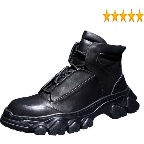 Genuine Harajuku Quaity Mens Leather High Top Thick Platform Sneakers Joggers Shoes Lace Up Trainers Footwear White