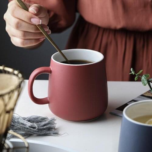 INS Personality Japanese Male Coffee Creative Mug Europfine Mark Simple Cup Trend Breakfast Brought Cup Spoon Cups and Mugs