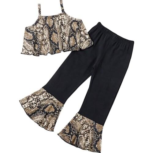 Citgeett Summer Toddler Girls Casual Clothes Sets Snake Printed Sling Sleeveless Tops + Patchwork Print Flare Pant Set