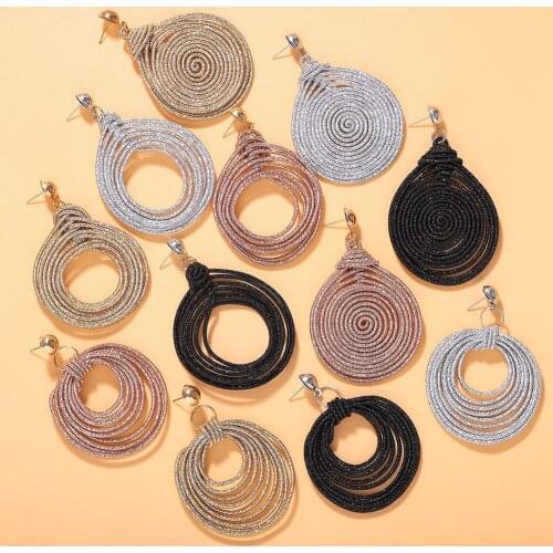 Dvacaman Layers Handmade Rope Woven Round Drop Earrings for Women Bohemian Ethnic Statement Earrings Indian Bridal Jewelry Gift