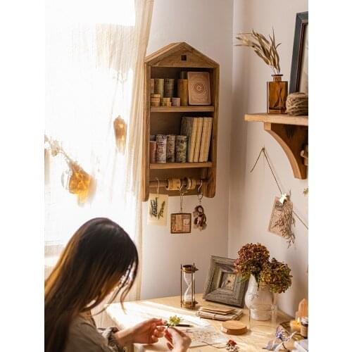 Natural Old Wood Closet Lattice Shape Living Room Closet Shelf Storage Wall Cupboard Decoration Shelf