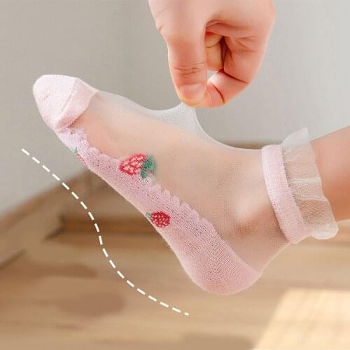 5 Pairs Lot Children Summer Short Cotton Socks With Print Kids Girls Mesh Thin Cute Invisible Frilly Lace Socks Baby Accessories
