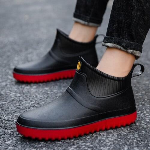 New Fashion Waterproof Non-slip Mens Rain Boots Short Tube Kitchen Work Fishing Rain Boots Car Wash Water Shoes Rubber Shoes