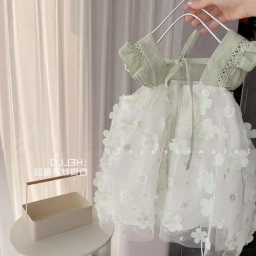 Girls' Dress 2021 Summer New Korean Sweet Flying Sleeve Print Baby Dress Childrens Petal Gauze Dress