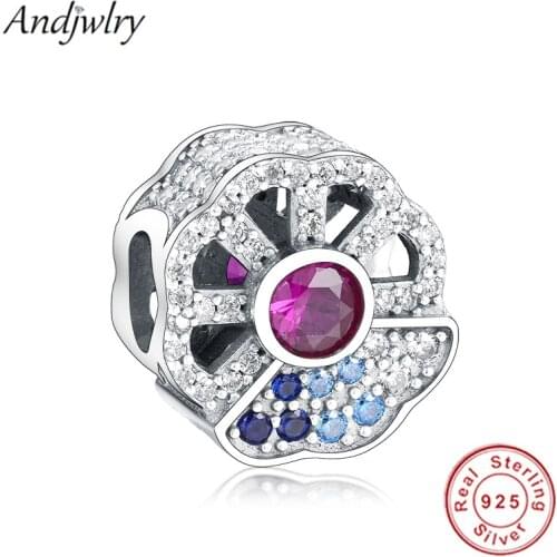 Sparkling Flower Fans Charm Fit Original Charm Bracelet 925 Sterling Silver Pendant Silver 925 Jewelry Berloque