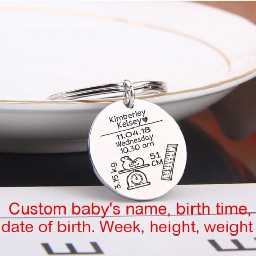 Custom Baby Name Height Weight Birth Time Baby Record Personal Beautifully Carved Round Keychain Gift Newborn Blessing