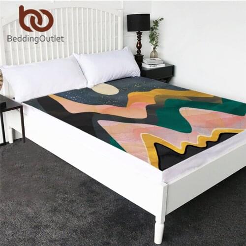 BeddingOutlet Abstract Art Fitted Bed Sheet Watercolor Mountains Topper Sheets Night Sky King Size Fitted Sheets Useful Bedlinen