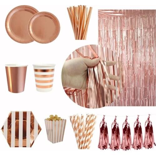 Tableware Rose Gold Disposable Tableware Cups Plate Straws Bachelorette Party Bride Be Happy Birthday Party Decoration