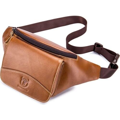 Genuine Leather Waist Bag Men Chest Pack Bag Vintage Funny Pack Belt Bag Men Chain Waist Bag For Phone Pouch