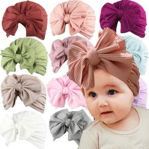 Cute Cotton Blend Hair Bow Knot Kids Baby Infant Turban Hat Big Ear Knot Toddler Beanie Caps Headwraps Birthday Gift Photo Props