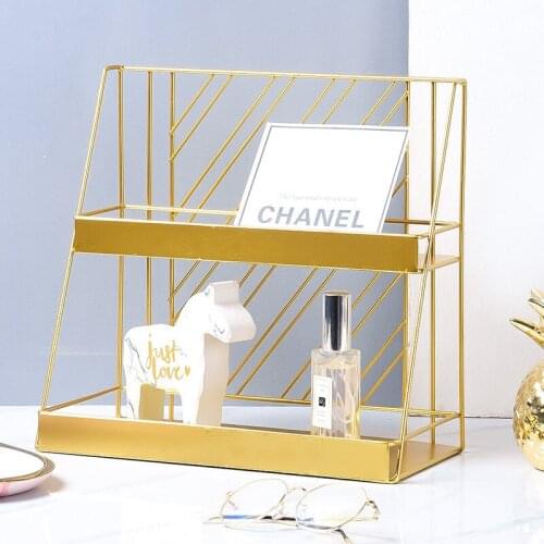 Simple Double Layer Cosmetic Storage Rack Wrought Iron Desktop Rack Can Perforation Dormitory Bathroom Wall Hanging