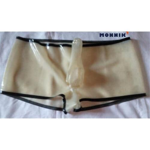 MONNIK latexsexy lingerie Transparent Latex Boxer Sexy Latex Underwear With Handmade Condom