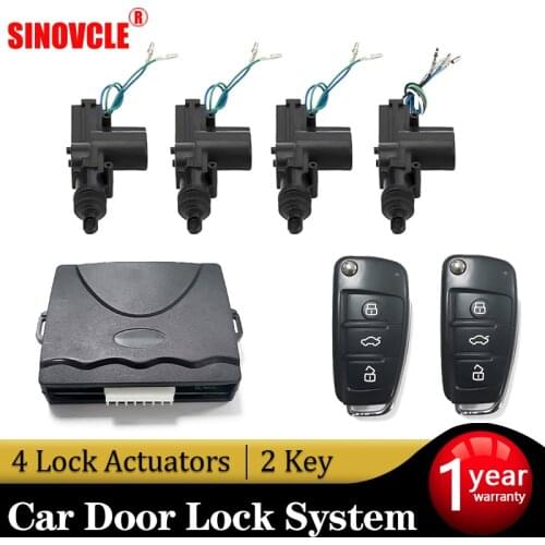 Car Lock Door Remote Control Keyless Entry System Locking Kit with 4 Door Lock Actuator Universal 12V