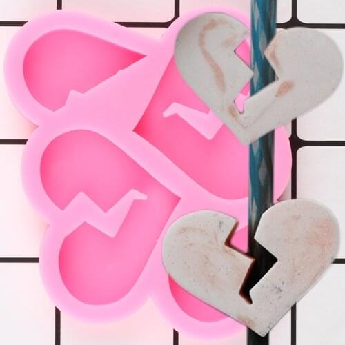 Split Broken Heart Straw Topper Silicone Mold DIY Craft Keychain Epoxy Resin Molds Candy Chocolate Fondant Cake Decorating Tools