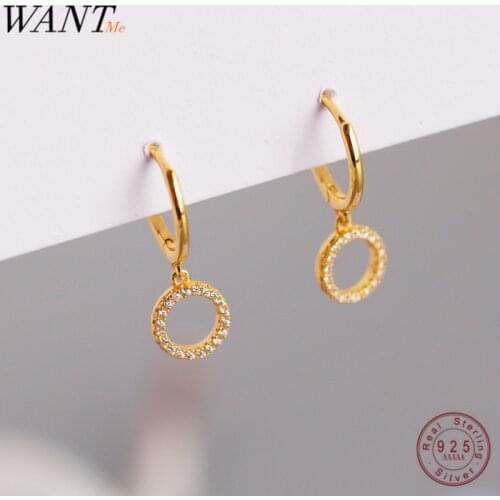 WANTME Real 100% 925 Sterling Silver Minimalist Round Pendant Studs Earring for Women Wedding Hoop Fine Jewelry Accessories Gift