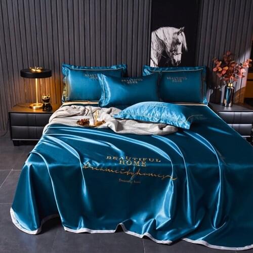 Blue/Spring/Summer Home Textiles Embroidered Ice Silk Mat Bed Simple Color Single Bed Single/Pillow Case/Three-piece Set