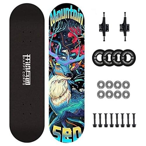 Skateboard 31" Double Kick Concave 8-Layer Maple Board High-Strength Alloy Bracket Skateboard for Kids Boy, Girls, Beginner