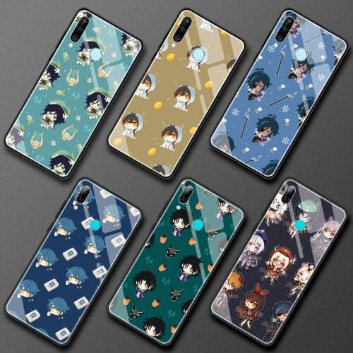Glass Case for Huawei P30 Lite P40 Pro P20 P Smart Z Honor 30 9X 8X Y7 Y9 2019 Movil Luxury Smartphone Cover Cute Genshin Impact