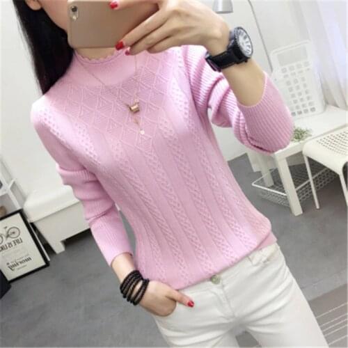 Winter Sweater Women 2018 New Fashion Half-Turtleneck Knitted Pullover Slim Large Size Knit Bottom Shirt Women Clothing PZ860