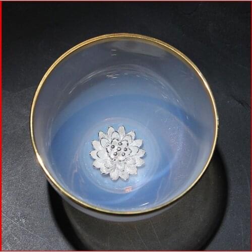 1pcs Jade white ceramic glass cup painted gold inlaid silver master cup Japanese kung fu cup