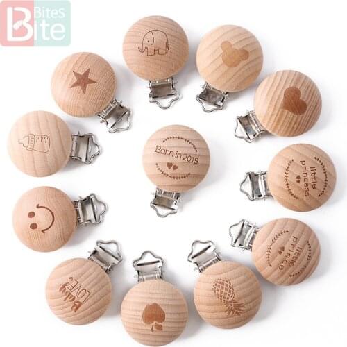 5pcs Wooden Baby Pacifier Clips Diy Stroller Accessories Toddler Toys Baby Teething Necklace Printing Infant Soother