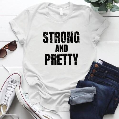 Plus Size Tops Street Style S-5xl Polyester Oversized T Shirt for Women STRONG AND PRETTY Print Casual Feminist Woman T Shirts