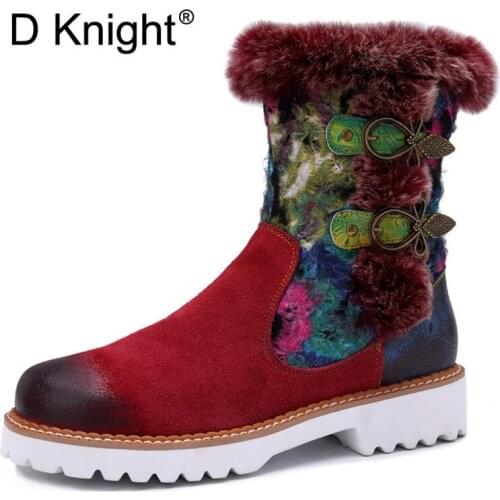 Women Winter Boots Ankle Shoes Genuine Leather Platform Boots Keep Warm Female Flat Heel Shoes Casual Snow Ankle Boots For Woman
