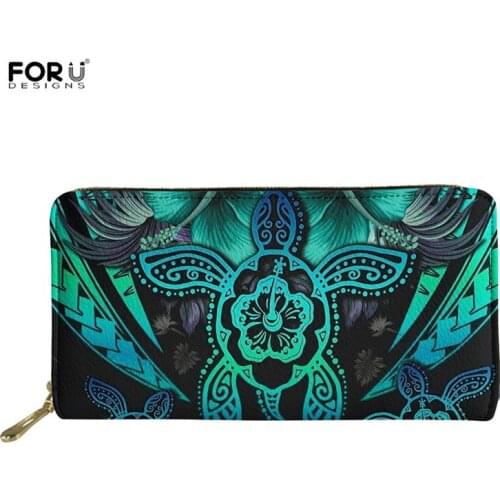 FORUDESIGNS Wallet Women Polynesia and Turtle Printing PU Leather Wallets Ladies Fashion Clutch Classic Daily Coin Purses 2021