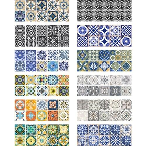 10pcs Retro Floor Tiles Wall Stickers Self-adhesive Waterproof Desk Wardrobe Waist Line Art Mural PVC Decals Home Decoration