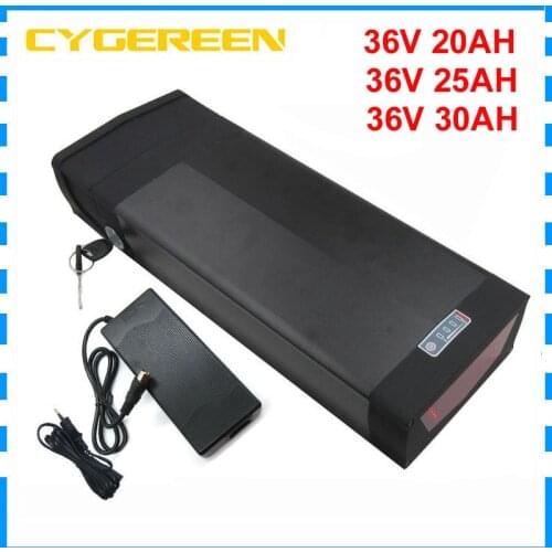 1000W 36V 20AH Lithium battery pack 500W 36 Volt rear rack electric bike scooter bateria akku with tail light BMS 2A Charger