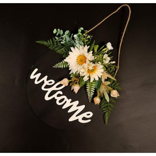 16in Welcome Sign Green Leaves Hanging Front Door New Year Decor Accessories