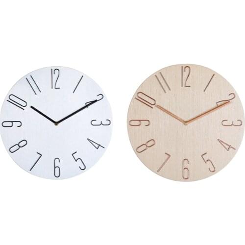 2Pcs Simple Wall Clock 12 Inch Living Room Home Wall Clock Clock Watch Fashion Bedroom Wall Clock-Beige & White