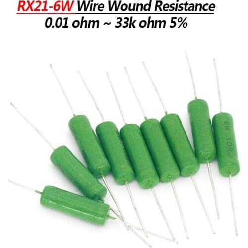 5PCS RX21 6W Wire Wound Resistance 5% 1R 10R 100R 1K 10K 12K 15K 18R 20R 22R 24R 27R 30R 33R 36R Resistor