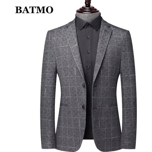 BATMO 2021 new arrival plaid casual men blazer ,mens suit jacket blazers plus-size M-4XL 2257
