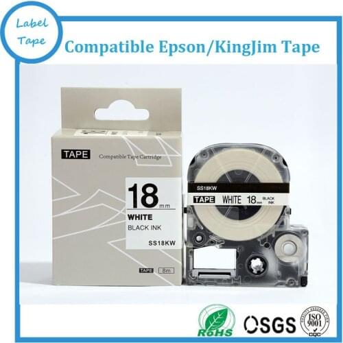 Free shipping SS18KW 18mm Tepra label tape black on White KINGJIM LC tape cartridge for Tepra Pro SR180, SR3700P labelworks tape