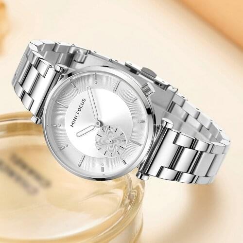 MINIFOCUS Business Women Watches Brand Luxury Quartz Lady Watch Stainless Steel Strap Diamond Decoration Simple Dress Wristwatch