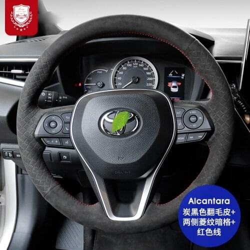 Black Steering wheel cover for Toyota Reiz Levin Highlander Corolla Avalon Real Alcantara Cortex hand-stitch Grip accessories