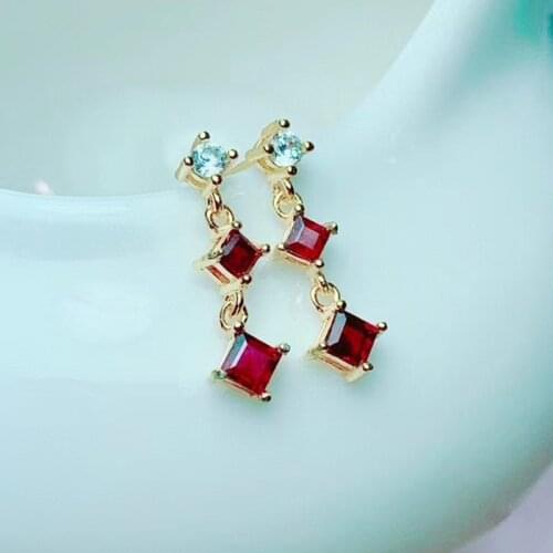CoLife Jewelry Fashion Ruby Drop Earrings 2.8mm Natural Blood Red Ruby Silver Earrings 925 Silver Ruby Jewelry Woman Gift