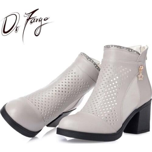 DRFARGO Fashion Shoes Women Summer Genuine Leather Ankle Boots Breathable cutout Back Zipper Boots Round Toe size35-41 MCP8288