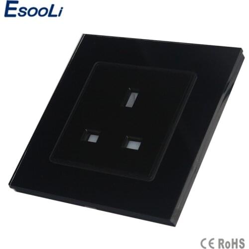 Esooli Free shipping Black tempered Crystal Glass Panel, New UK Standard Socket , Wall Outlet ,Plug Socket,hot sale in RU