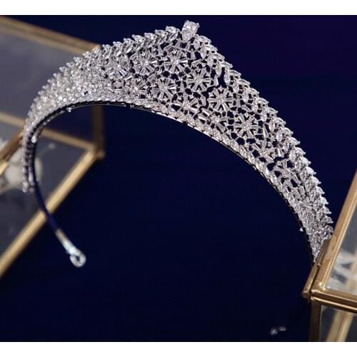 European Simple Full Zircon Bridal Tiaras Crowns Plated Crystal Wedding Hairbands For Brides Bridesmaid Jewelry